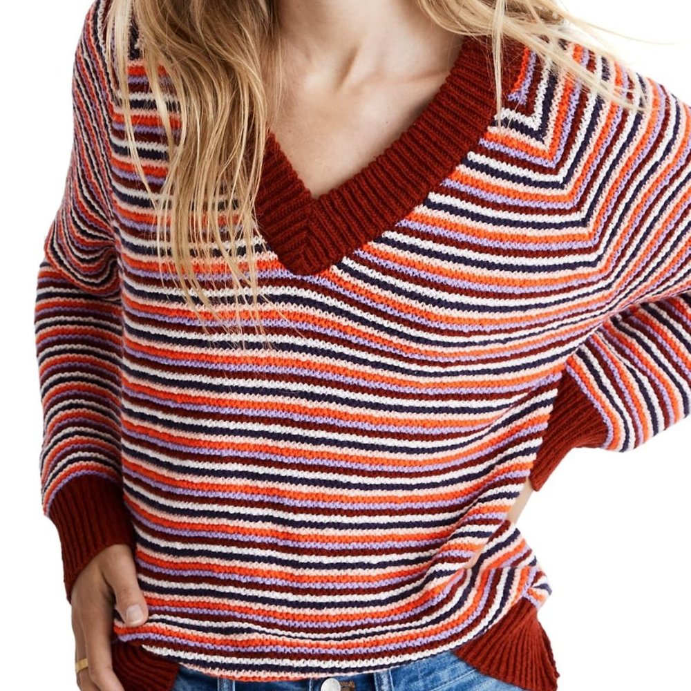 NWT Madewell Arden Striped V-Neck Pullover Sweater
